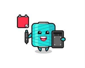Illustration of yarn spool mascot as a graphic designer