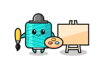 Illustration of yarn spool mascot as a painter