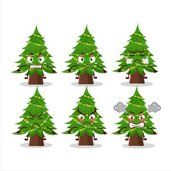 Christmas tree cartoon character with various angry expressions