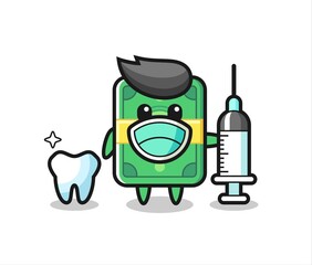Mascot character of money as a dentist