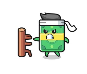 money cartoon illustration as a karate fighter