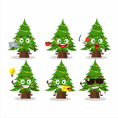 Christmas tree cartoon character with various types of business emoticons