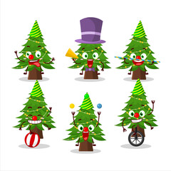 Cartoon character of christmas tree with various circus shows