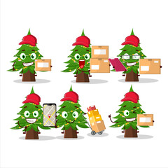 Cartoon character design of christmas tree working as a courier
