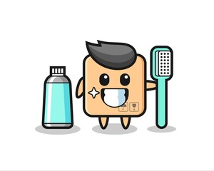 Mascot Illustration of cardboard box with a toothbrush