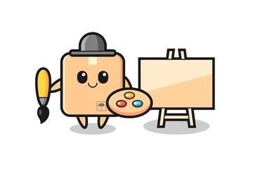 Illustration of cardboard box mascot as a painter