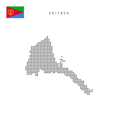 Obraz premium Square dots pattern map of Eritrea. Eritrean dotted pixel map with flag. Vector illustration