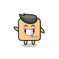 cardboard box cartoon character doing wave hand gesture