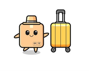 cardboard box cartoon illustration with luggage on vacation