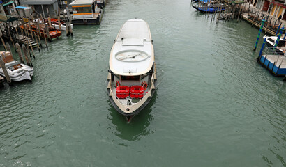 vaporetto in the Grand Canal in Venice without boats due to the lockdown