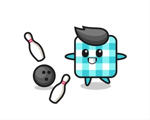 Character cartoon of checkered tablecloth is playing bowling