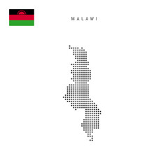 Square dots pattern map of Malawi. Malawian dotted pixel map with flag. Vector illustration