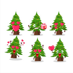 Christmas tree cartoon character with love cute emoticon