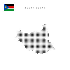 Square dots pattern map of South Sudan. South Sudanese dotted pixel map with flag. Vector illustration