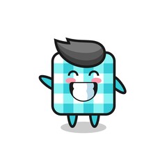 checkered tablecloth cartoon character doing wave hand gesture