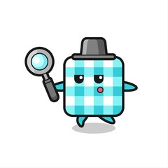 checkered tablecloth cartoon character searching with a magnifying glass