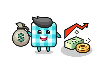 checkered tablecloth illustration cartoon holding money sack