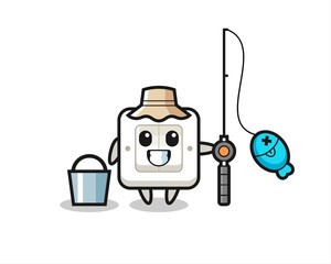Mascot character of light switch as a fisherman