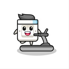 light switch cartoon character walking on the treadmill