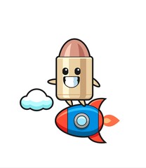 bullet mascot character riding a rocket