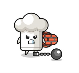 Character mascot of chef hat as a prisoner