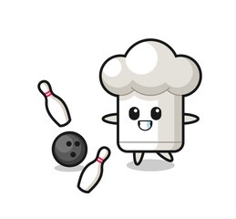 Character cartoon of chef hat is playing bowling