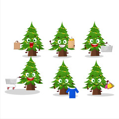 A Rich christmas tree mascot design style going shopping