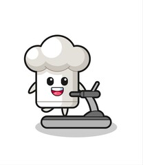 chef hat cartoon character walking on the treadmill