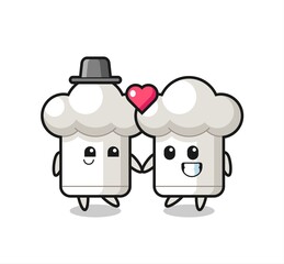 chef hat cartoon character couple with fall in love gesture