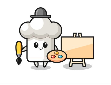 Illustration of chef hat mascot as a painter