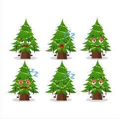 Cartoon character of christmas tree with sleepy expression