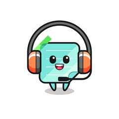 Cartoon mascot of sticky notes as a customer service