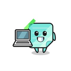 Mascot Illustration of sticky notes with a laptop