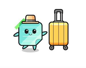 sticky notes cartoon illustration with luggage on vacation