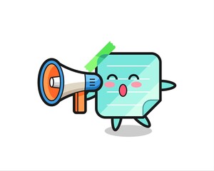 sticky notes character illustration holding a megaphone