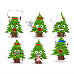Mascot design style of christmas tree character as an attractive supporter