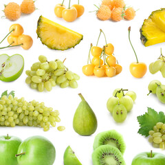 Set of bright fruits and berries on white background