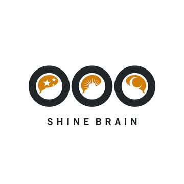 Brain and Circle logo Design. Shinde Light Symbol. Golden Age Brain Vector Illustration.