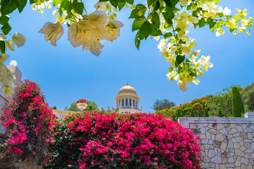 The golden dome of the Shrine of the Báb, second holiest place on Earth for Baháʼís, located on...