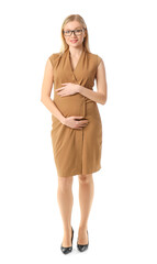 Pregnant young woman on white background