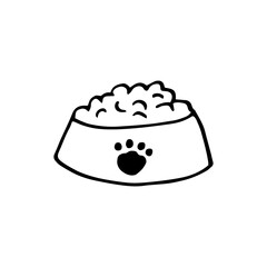 bowl with pet food icon. hand drawn doodle. vector, scandinavian, nordic, minimalism, monochrome.