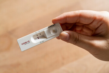 close up negative show result of covid infected show on nasal rapid self test kit at home