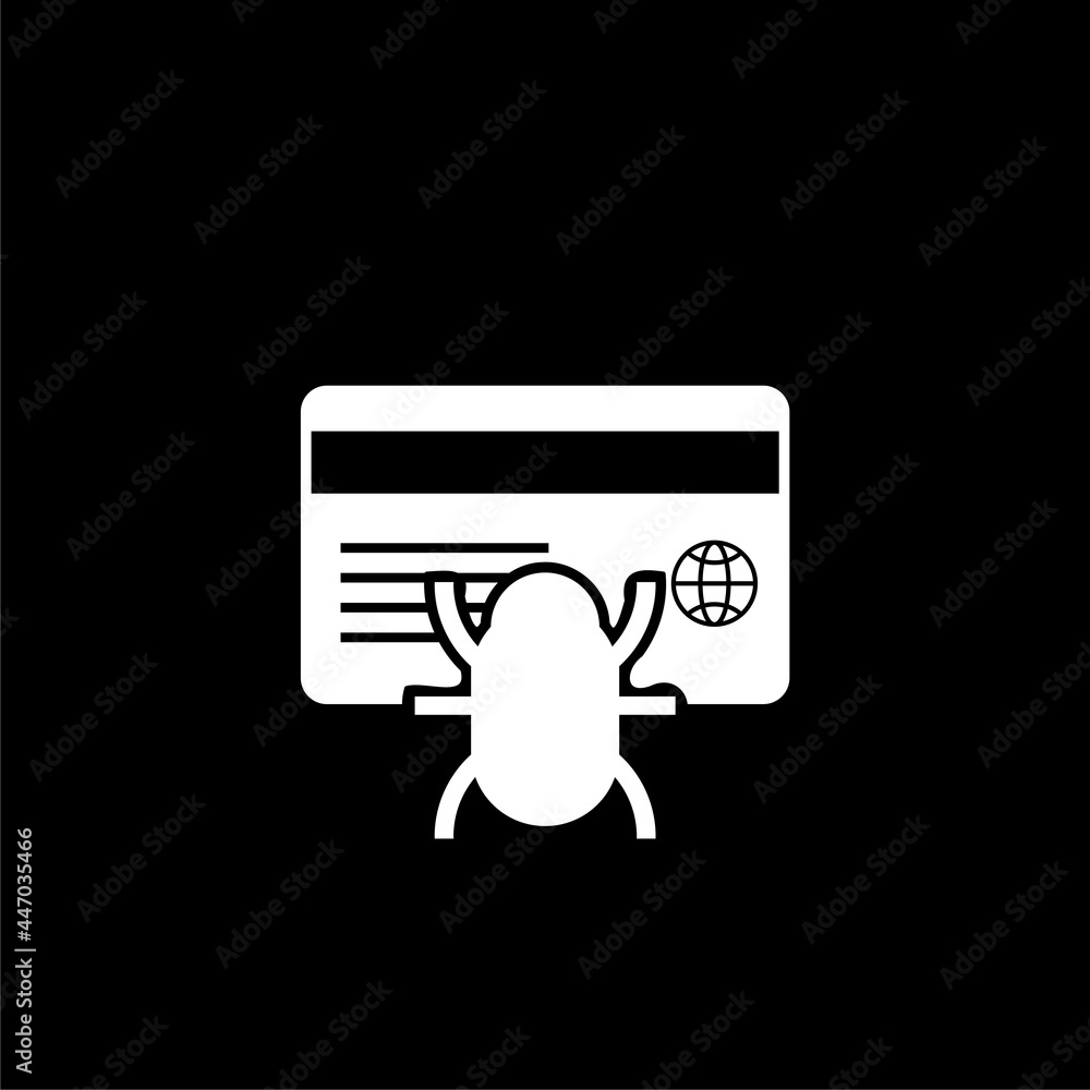 Poster system bug in credit card icon isolated on dark background