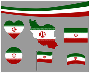 Iran Flag Map Ribbon And Heart Icons Vector Illustration Abstract National Emblem Design Elements collection
