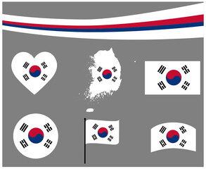 South Korea Flag Map Ribbon And Heart Icons Vector Illustration Abstract National Emblem Design Elements collection
