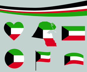 Kuwait Flag Map Ribbon And Heart Icons Vector Illustration Abstract National Emblem Design Elements collection