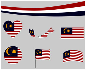 Malaysia Flag Map Ribbon And Heart Icons Vector Illustration Abstract National Emblem Design Elements collection
