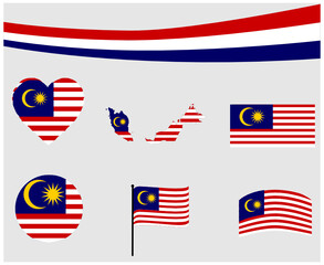 Malaysia Flag Map Ribbon And Heart Icons Vector Illustration Abstract National Emblem Design Elements collection