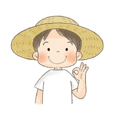 麦わら帽子の男の子（OKポーズ）