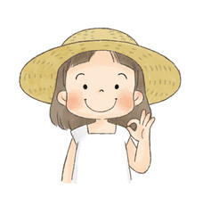 麦わら帽子の女の子（OKポーズ）